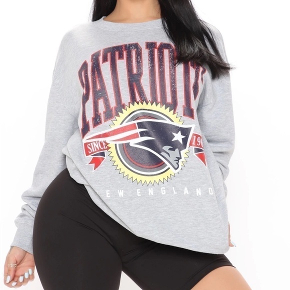 New England Patriots Sweatshirt Large Vintage Inspired Grau Crewneck Women’s NFL - Picture 1 of 9